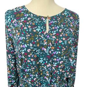 Talbots Green Floral Dress with Drawstring Waist Size 14